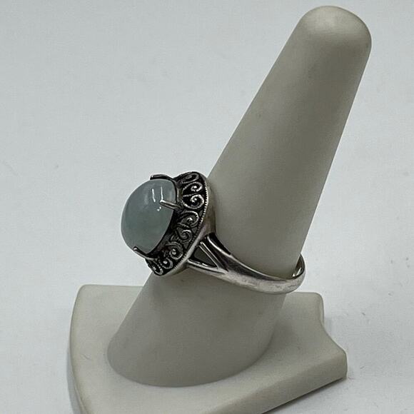 Sterling Silver CNA PRANDA
Jade Cabochon Filigree Cocktail Ring Size 9 - 4.7g - Picture 2 of 12